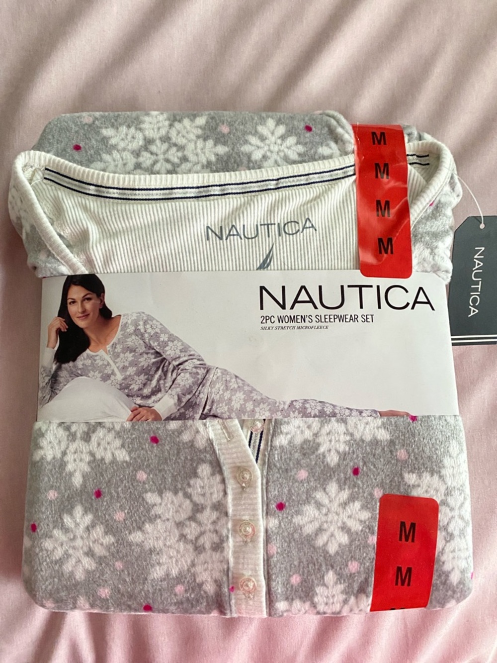 Nautica Women's Grey and Pink Snowflake 2-Piece Sleepwear Set